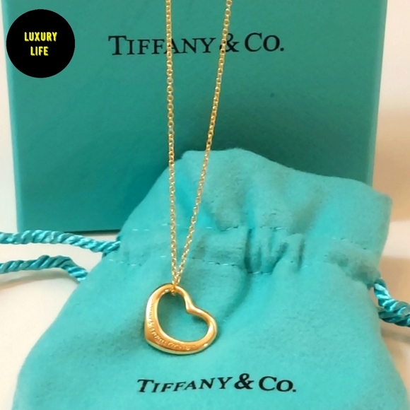 🟢Tiffany & Co🟢 Elsa Peretti Open Heart Pendant Necklace 18K Yellow Gold - Picture 3 of 16